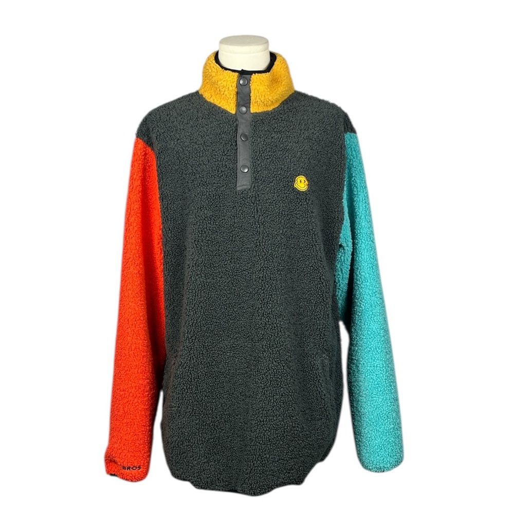 Dutch Bros Coffee Sherpa Teddy Pullover Jacket‎ Colorblock 1/4 Snap.